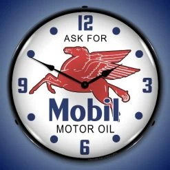 Collectable Sign & Clock | Mobil Oil LED Wall Clock Retro/Vintage, Lighted