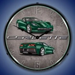 Collectable Sign & Clock | C7 Corvette Lime Rock Green LED Wall Clock Retro/Vintage, Lighted