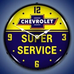 Collectable Sign & Clock | Chevrolet Bowtie Super Service LED Wall Clock Retro/Vintage, Lighted