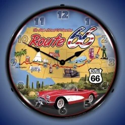 Collectable Sign & Clock | Route 66 USA LED Wall Clock Retro/Vintage, Lighted