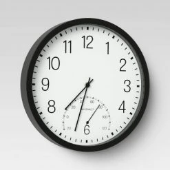 12" Round Clock/Thermometer Black - Room Essentials™