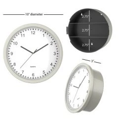 Hastings Home Analog Wall Clock With Hidden Compartments - 10", Silver