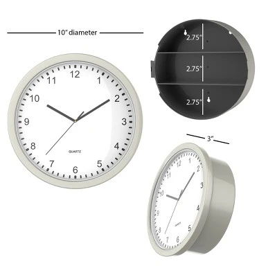 Hastings Home Analog Wall Clock With Hidden Compartments - 10", Silver 3 Hastings Home Analog Wall Clock With Hidden Compartments - 10", Silver