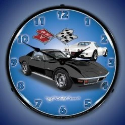 Collectable Sign & Clock | 1971 Corvette Stingray Black LED Wall Clock Retro/Vintage, Lighted