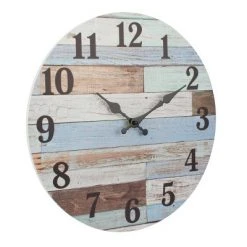Coastal Worn Wood Wall Clock Blue/White - Stonebriar Collection