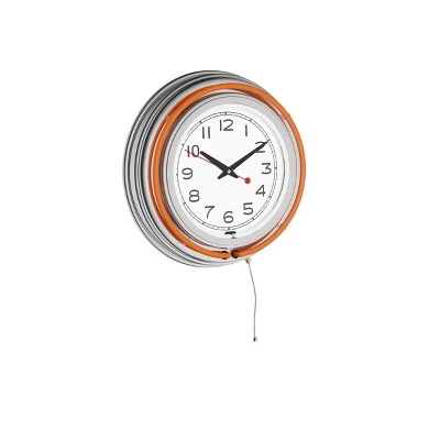 Hastings Home Round Neon Wall Clock With Analog Quartz Movement, Double Light Ring, and Dual Power - 14", Orange 3 Hastings Home Round Neon Wall Clock With Analog Quartz Movement, Double Light Ring, and Dual Power - 14", Orange