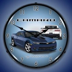 Collectable Sign & Clock | 2014 SS Camaro Blue Ray LED Wall Clock Retro/Vintage, Lighted