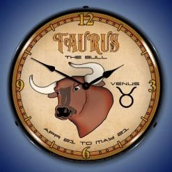 Collectable Sign & Clock | Taurus LED Wall Clock Retro/Vintage, Lighted