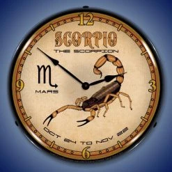 Collectable Sign & Clock | Scorpio LED Wall Clock Retro/Vintage, Lighted