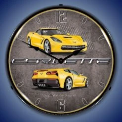 Collectable Sign & Clock | C7 Corvette Velocity Yellow LED Wall Clock Retro/Vintage, Lighted