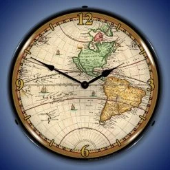 Collectable Sign & Clock | World Map 1730 LED Wall Clock Retro/Vintage, Lighted