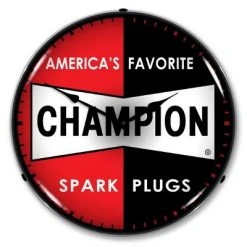 Collectable Sign & Clock | Champion Spark Plugs LED Wall Clock Retro/Vintage, Lighted - Great For Garage, Bar, Mancave, Gym, Office etc 14 Inches