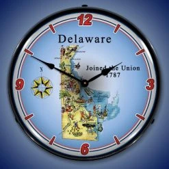 Collectable Sign & Clock | State of Delaware LED Wall Clock Retro/Vintage, Lighted