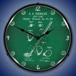 Collectable Sign & Clock | 1910 Golf Club Patent LED Wall Clock Retro/Vintage, Lighted