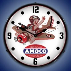 Collectable Sign & Clock | Amoco Avaition LED Wall Clock Retro/Vintage, Lighted
