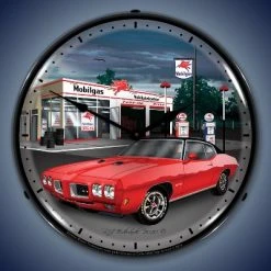 Collectable Sign & Clock | 1970 GTO Mobilgas LED Wall Clock Retro/Vintage, Lighted