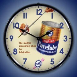 Collectable Sign & Clock | Purelube Oil LED Wall Clock Retro/Vintage, Lighted