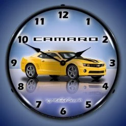 Collectable Sign & Clock | Camaro G5 Rally Yellow LED Wall Clock Retro/Vintage, Lighted
