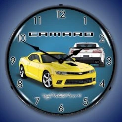 Collectable Sign & Clock | 2014 SS Camaro Bright Yellow LED Wall Clock Retro/Vintage, Lighted