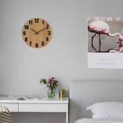 Quickway Imports Antique Home Decor Wall Clock For Living Room, Bedroom, Kitchen, or Dining Room Light Brown Natural Wood