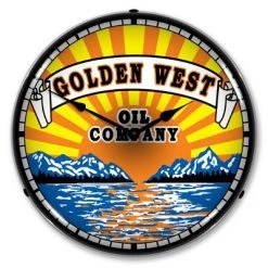 Collectable Sign & Clock | Golden West LED Wall Clock Retro/Vintage, Lighted - Great For Garage, Bar, Mancave, Gym, Office etc 14 Inches