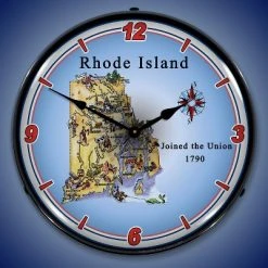 Collectable Sign & Clock | State of Rhode Island LED Wall Clock Retro/Vintage, Lighted