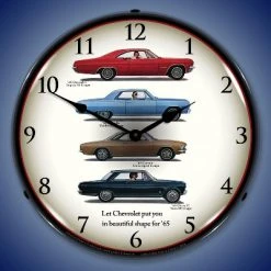 Collectable Sign & Clock | Chevrolet 1965 Lineup LED Wall Clock Retro/Vintage, Lighted
