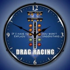 Collectable Sign & Clock | Drag Race LED Wall Clock Retro/Vintage, Lighted