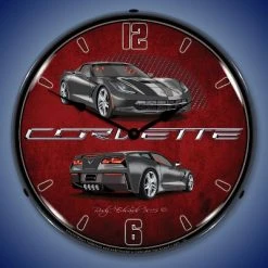 Collectable Sign & Clock | C7 Corvette Cyber Grey LED Wall Clock Retro/Vintage, Lighted