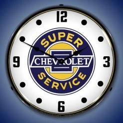 Collectable Sign & Clock | Chevrolet Super Service LED Wall Clock Retro/Vintage, Lighted