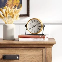 6" Mantel Swivel Pocket Watch Clock Brass - Threshold™