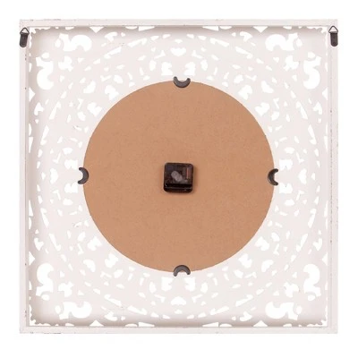 24" Distressed Ornate Wood Carved Wall Clock White - Patton Wall Decor 3 24" Distressed Ornate Wood Carved Wall Clock White - Patton Wall Decor