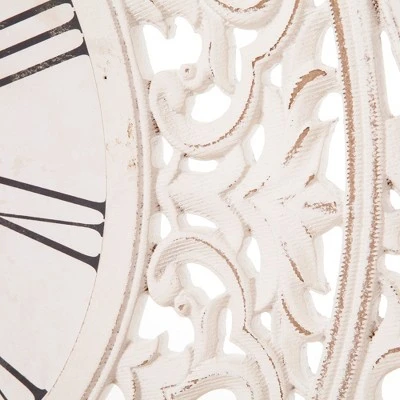 24" Distressed Ornate Wood Carved Wall Clock White - Patton Wall Decor 4 24" Distressed Ornate Wood Carved Wall Clock White - Patton Wall Decor - Image 2