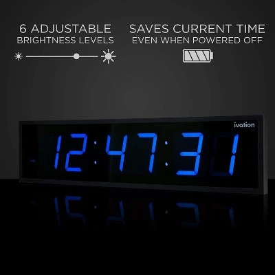 Ivation Huge Large Big Oversized Digital LED Clock with Stopwatch, Alarms, Countdown Timer & Temp - Shelf or Wall Mount | 6-Level Brightness, Mounting Holes & Hardware 4 Ivation Huge Large Big Oversized Digital LED Clock with Stopwatch, Alarms, Countdown Timer & Temp - Shelf or Wall Mount | 6-Level Brightness, Mounting Holes & Hardware - Image 3