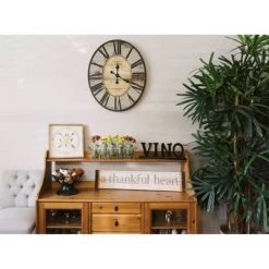 29" Oval Distressed Wood Wall Clock Gray - 3R Studios