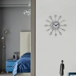 Clocks Shop 23 Quickway Imports Decorative 3D Cutlery Utensil Spoon and Fork Wall Clock for Kitchen, Playroom or Bedroom