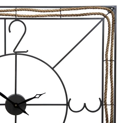 Gray Metal & Jute Wall Clock - Foreside Home & Garden 3 Gray Metal & Jute Wall Clock - Foreside Home & Garden