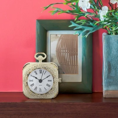 Small Weathered Table Clock White - Stonebriar Collection 5 Small Weathered Table Clock White - Stonebriar Collection - Image 3