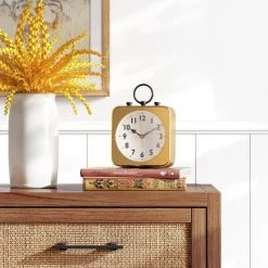 5" Square Tabletop Alarm Clock Brass - Threshold™
