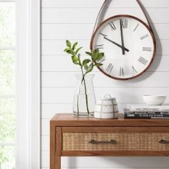 16" Wall Clock with Leather Strap Brown - Threshold™