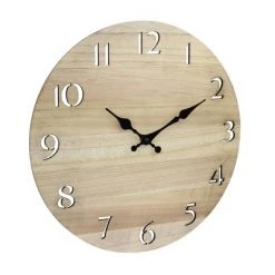 14" Round Wood Wall Clock with Cutout Numbers Tan - Stonebriar Collection