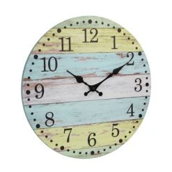 14" Round Vintage Farmhouse Wall Clock Light Blue/Yellow - Stonebriar Collection