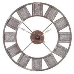 36" Galvanized Metal and Wood Windmill Clock Silver - Patton Wall Decor