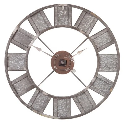 36" Galvanized Metal and Wood Windmill Clock Silver - Patton Wall Decor 3 36" Galvanized Metal and Wood Windmill Clock Silver - Patton Wall Decor
