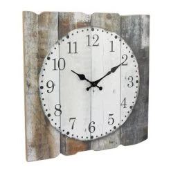 15.7" x 15.7" Rustic Wooden Wall Clock White/Brown - Stonebriar Collection