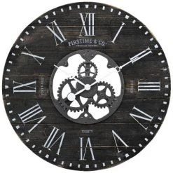 Shiplap Gears Farmhouse Wall Clock Black - FirsTime