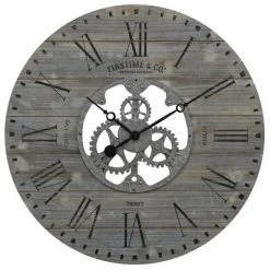 Shiplap Gears Farmhouse Wall Clock Gray - FirsTime