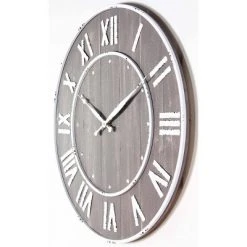 23" Wine Barrel Wood/Metal Wall Clock Gray - Infinity Instruments