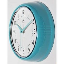 9.5" Retro Metal Wall Clock Turquoise Blue - Infinity Instruments