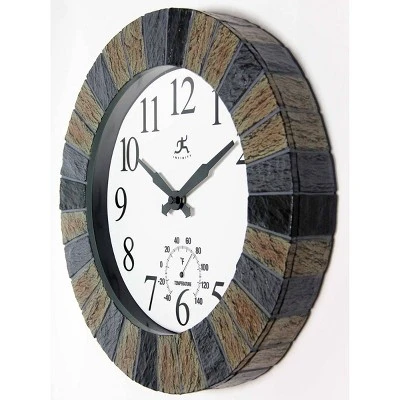 13" Faux Slate Stone Mosaic Indoor/Outdoor Wall Clock - Infinity Instruments 3 13" Faux Slate Stone Mosaic Indoor/Outdoor Wall Clock - Infinity Instruments